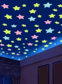 100Pcs Luminous Wall Stickers Glow In The Dark Stars Stickers For Kids Baby Rooms Colorful Fluorescent Home Room Decor Decals - Multicolor - View 1