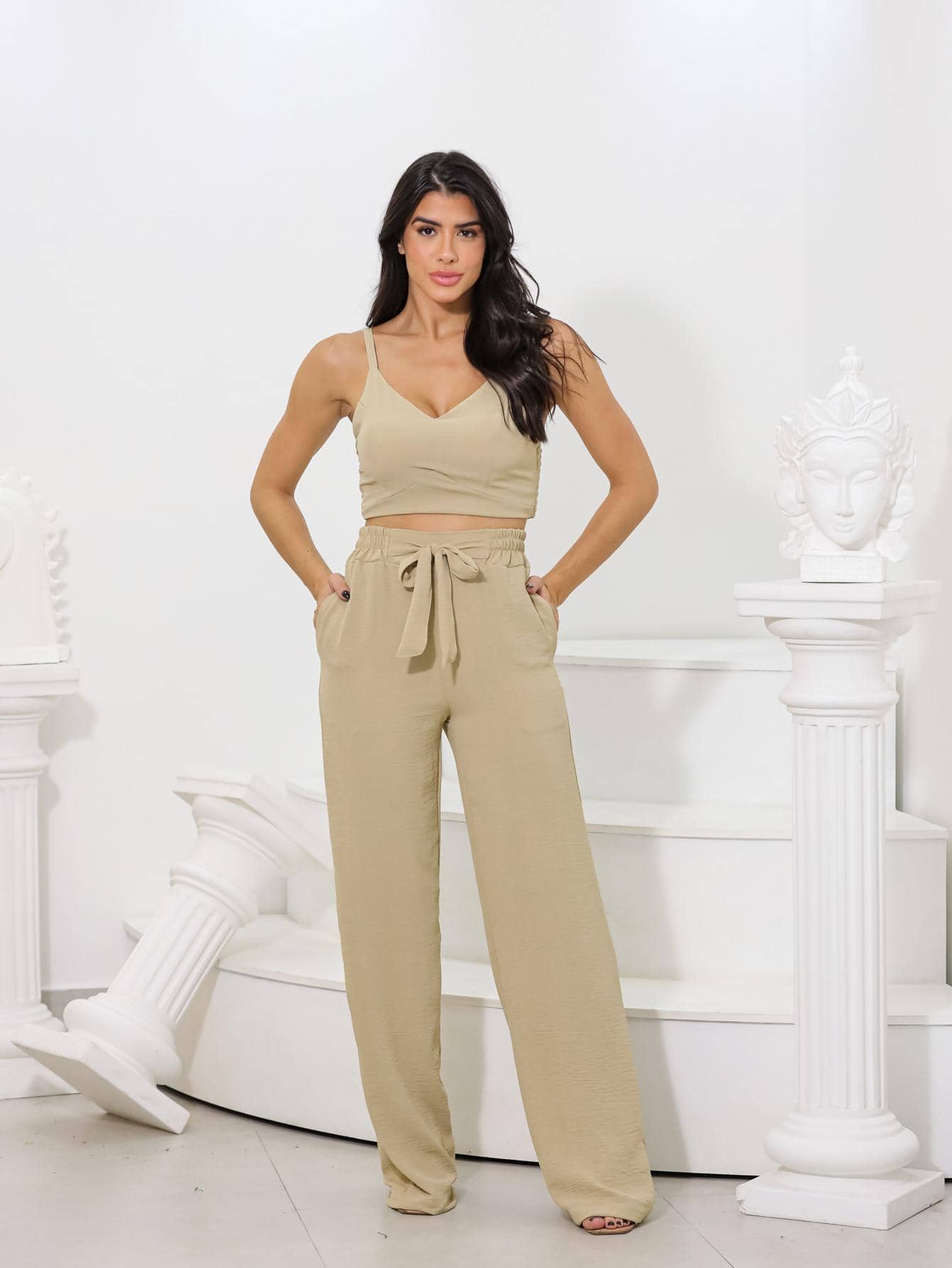 Women Two-piece Outfits - 杏色 - 查看 1