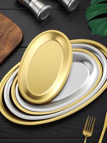 Stainless Steel Egg-Shaped Plate, Golden Oval Flat Bottom Tray, Steamer Fish Plate, Vegetable Plate, Commercial BBQ Plate, Jewelry Display Plate - Gold - View 4