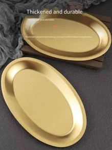 Stainless Steel Egg-Shaped Plate, Golden Oval Flat Bottom Tray, Steamer Fish Plate, Vegetable Plate, Commercial BBQ Plate, Jewelry Display Plate - Gold - View 6
