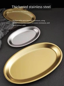 Stainless Steel Egg-Shaped Plate, Golden Oval Flat Bottom Tray, Steamer Fish Plate, Vegetable Plate, Commercial BBQ Plate, Jewelry Display Plate - Gold - View 7