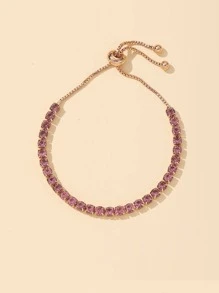 1入組時尚銅水鑽裝飾手鏈適合女士日常裝飾 - 粉色 - 查看 1