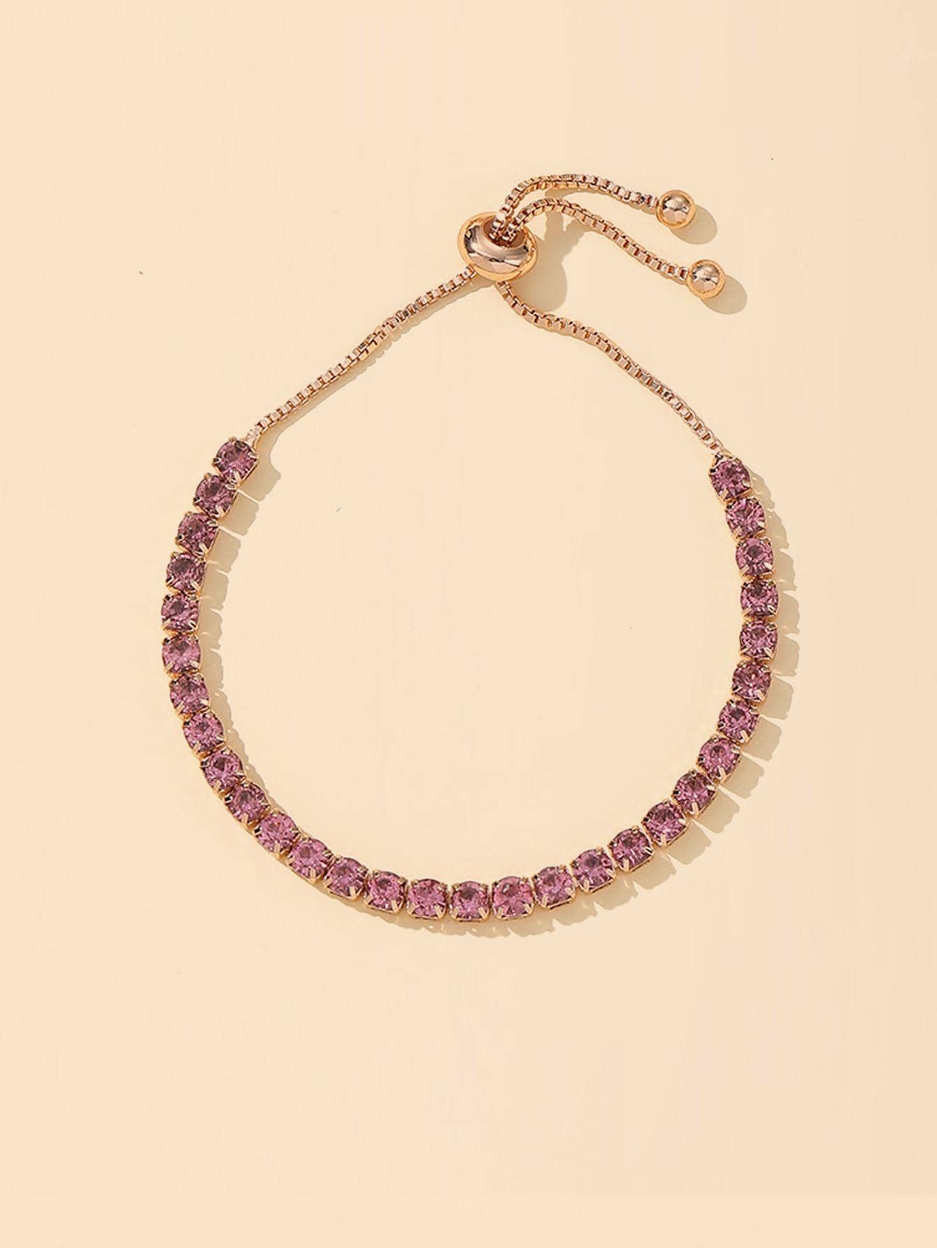 1入組時尚銅水鑽裝飾手鏈適合女士日常裝飾 - 粉色 - 查看 1