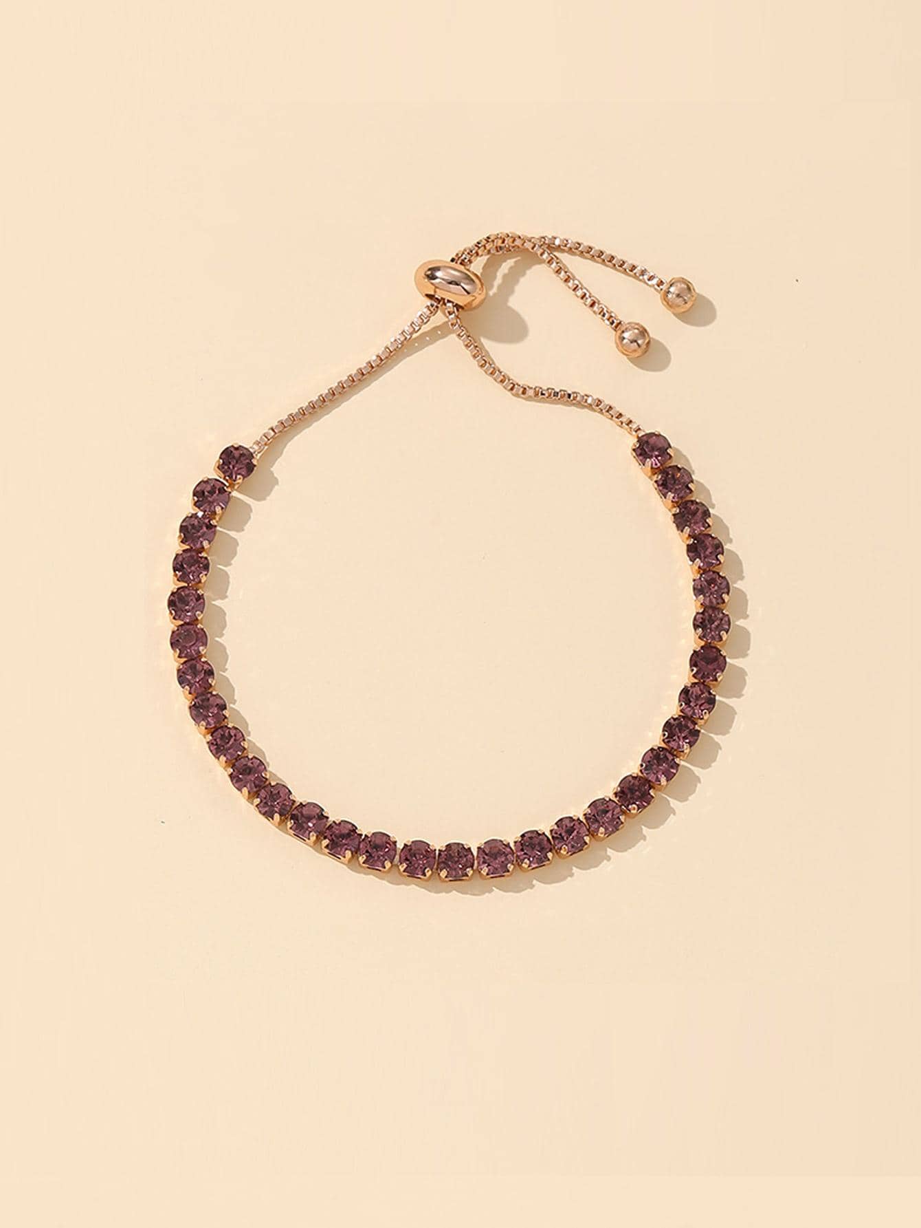 1pc Fashion Copper Cubic Zirconia Decor Chain Bracelet For Women For Daily Decoration - Purple - View 1