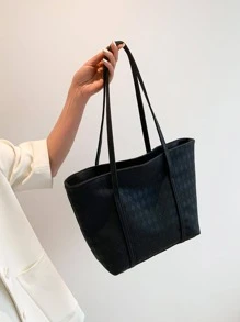 Túi Tote Đeo Vai Họa Tiết Kẻ Sọc Dung Tích Lớn Thời Trang Màu Trơn - màu đen - Xem 5