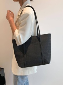 Túi Tote Đeo Vai Họa Tiết Kẻ Sọc Dung Tích Lớn Thời Trang Màu Trơn - màu đen - Xem 4