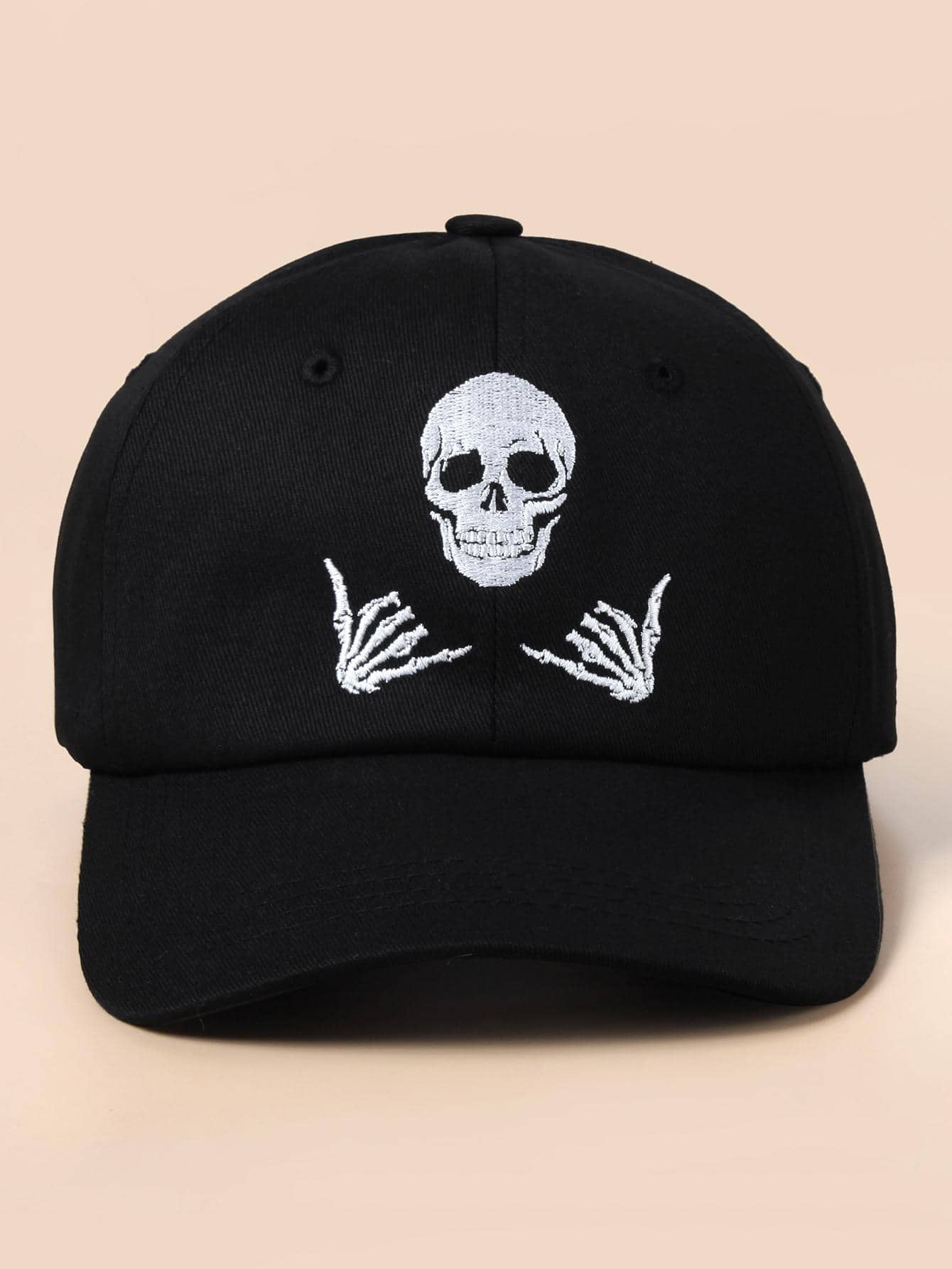 男士骷髏繡花棒球帽，街頭風格 - 黑色 - 查看 1