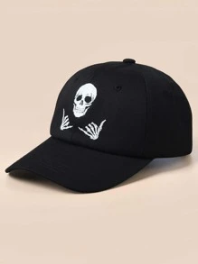 男士骷髏繡花棒球帽，街頭風格 - 黑色 - 查看 4