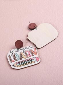 時尚木頭鉛筆和標語圖案幾何耳墜適合女士適用於教師節禮品 - 彩色的 - 查看 4