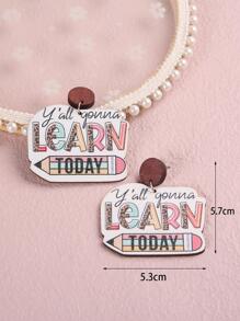 時尚木頭鉛筆和標語圖案幾何耳墜適合女士適用於教師節禮品 - 彩色的 - 查看 5