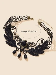 1 Ren Đen Hoa & Hình Giọt Nước Mặt Dây Chuyền Vòng Cổ Choker Gothic Vòng Cổ - màu đen - Xem 3