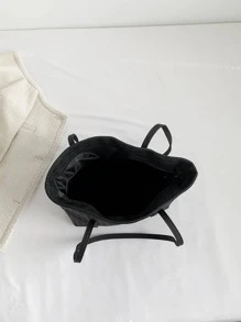 Túi Tote Đeo Vai Họa Tiết Kẻ Sọc Dung Tích Lớn Thời Trang Màu Trơn - màu đen - Xem 7