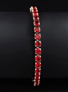 1入組嘻哈方晶鋯石紅色手鏈適合女士適合男士日常裝飾適合派對宴會婚禮 - 紅色 - 查看 2