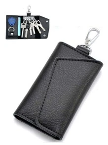 鑰匙錢包多功能分離式皮革鑰匙圈汽車鑰匙包商務鑰匙包男女包零錢包 - 黑色 - 查看 4