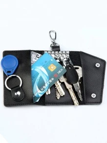 鑰匙錢包多功能分離式皮革鑰匙圈汽車鑰匙包商務鑰匙包男女包零錢包 - 黑色 - 查看 3