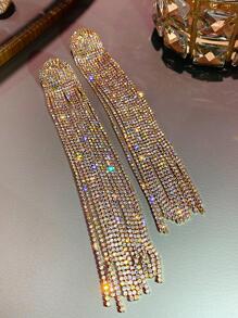 Andkiss Rhinestone Tassel Drop Earrings - Yellow Gold - View 2