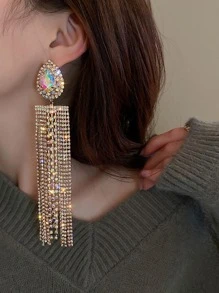 Andkiss Rhinestone Tassel Drop Earrings - Multicolor - View 3