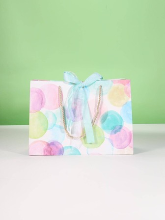 1入組泡泡印花蝴蝶結裝飾禮品袋，現代圓形圖案防水禮品包裝袋，適合派對、節日、婚禮