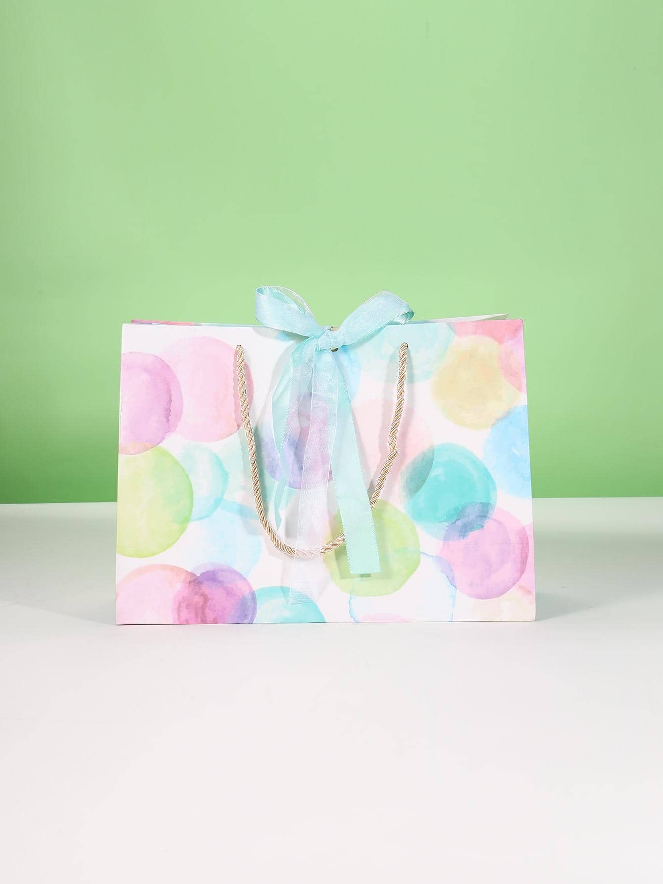 1pc Bubble Print Bow Decor Gift Bag, Modern Round Pattern Waterproof Gift Wrapping Bag For Party, Holiday, Wedding