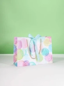 1pc Bubble Print Bow Decor Gift Bag, Modern Round Pattern Waterproof Gift Wrapping Bag For Party, Holiday, Wedding
