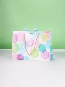 1pc Bubble Print Bow Decor Gift Bag, Modern Round Pattern Waterproof Gift Wrapping Bag For Party, Holiday, Wedding