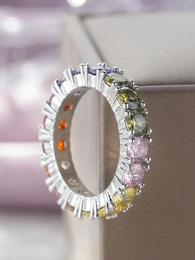 Cubic Zirconia Decor Ring - Multicolor - View 2