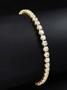 1入組魅力四射銅流行方晶鋯石手鏈適合女士男士日常裝飾適合派對宴會婚禮 - 金色 - 查看 1