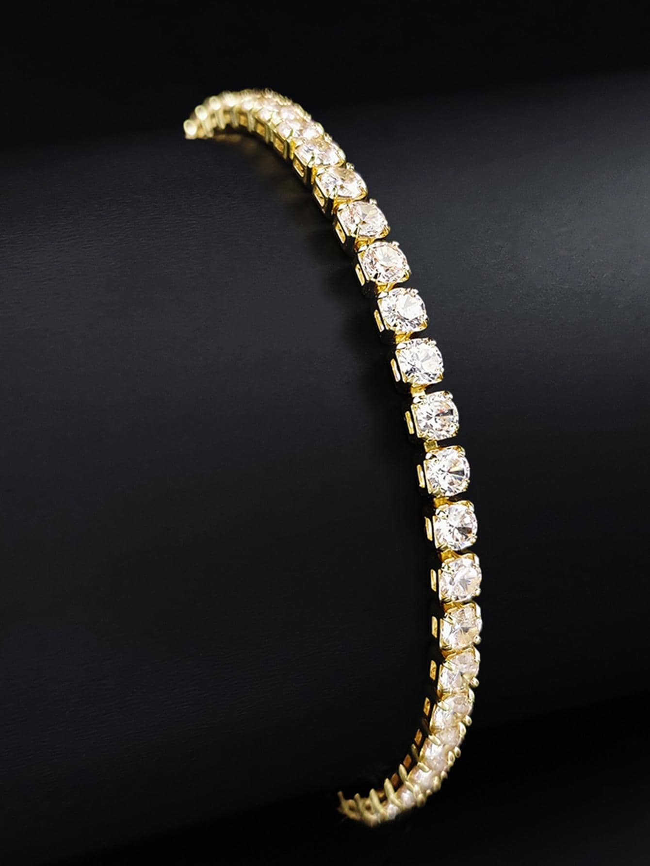 1入組魅力四射銅流行方晶鋯石手鏈適合女士男士日常裝飾適合派對宴會婚禮 - 金色 - 查看 1