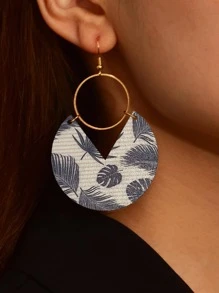 KWHY 1对时尚双面树叶吊坠耳环，适合夏季海滩度假佩戴 - 彩色 - 查看 1