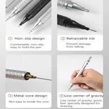 欧美0.3 0.5 0.7 2.0mm美术绘图自动铅笔低重心伸缩笔尖金属自动铅笔返校 - 銀色 - 查看 7