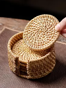 1pc Rattan Cup Pad Coaster Set For Dining Room, Living Room, Kitchen, Suitable For Wedding, Party, Gift, Birthday, Christmas - Brown - View 12