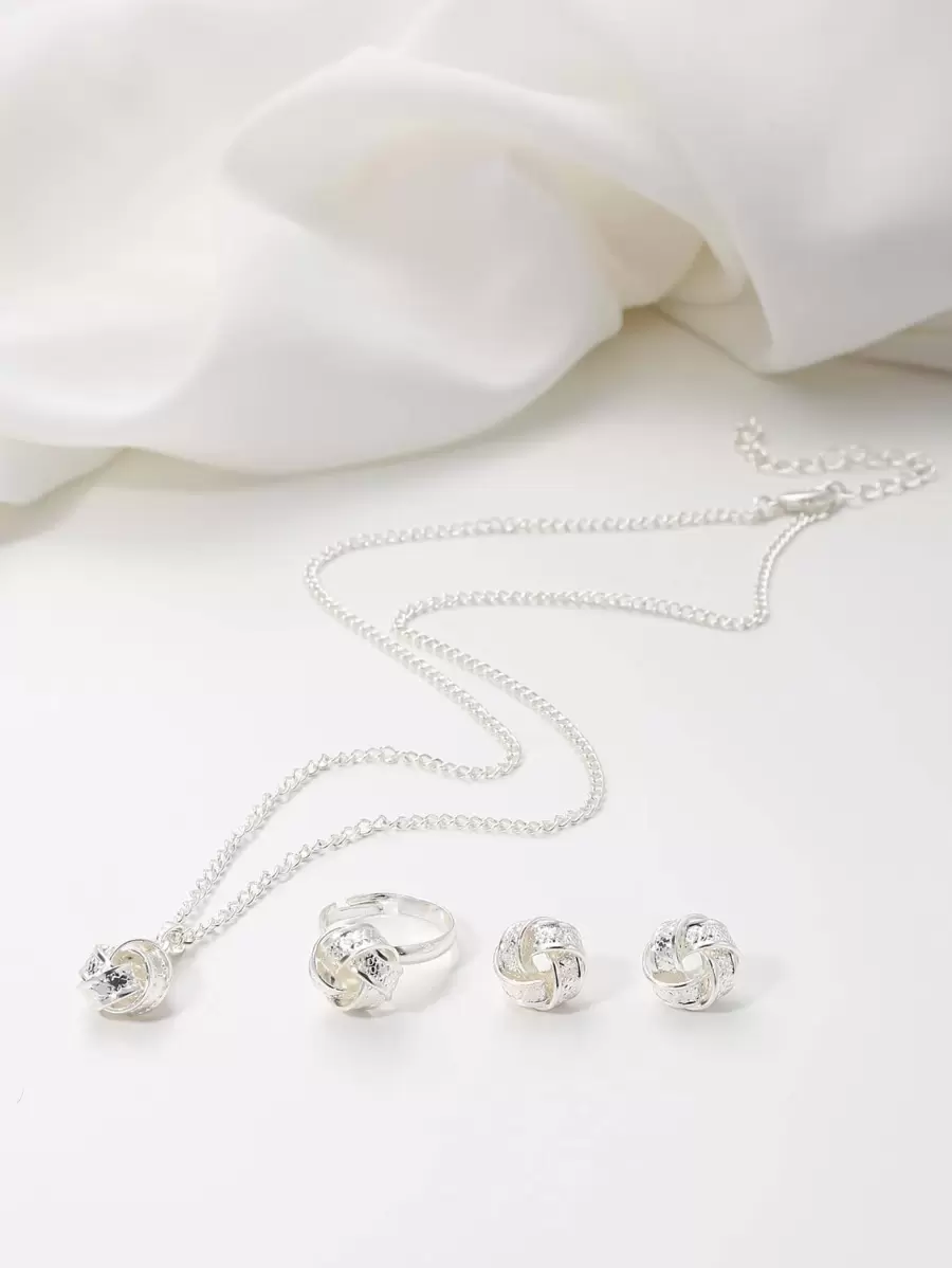 4pcs/set Twist Jewelry Set - Silver - View 1