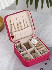 Multi-Grid Jewelry Storage Box Pink Fashion College Dorm Essentials, Stuff Bag Earrings Nail Charms Organizer Necklace - Hot Pink - View 1