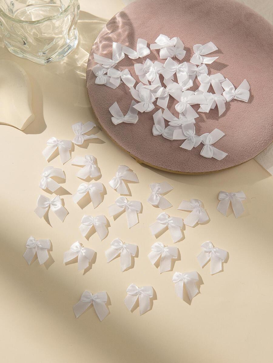 30/50/100/200 piezas Accesorios de lazo de cinta DIY Mini lazo de cinta de satén para decoración de zapatos, ropa, caja de regalo, flores pequeñas, embalaje de joyería - Blanco - Ver 1