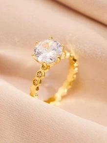 1入組魅力四射方晶鋯石裝飾戒指適合女士適用於禮品 - 金黃色 - 查看 3