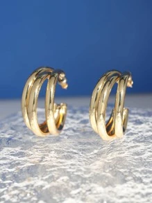 1 đôi bông tai vòng bít nhiều lớp thời trang dành cho nữ để làm quà tặng - Vàng - Xem 4