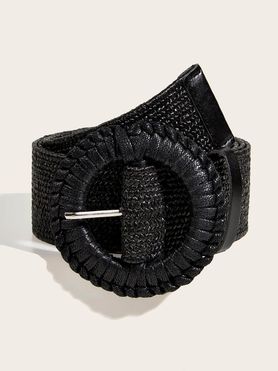 1pc Women Braided Detail Round Buckle Decor Fashionable Belt For Daily Life Halloween Summer, School Fall, Autumn, Halloween - Black - View 1