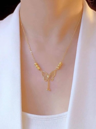 1pc Fashion Stainless Steel Butterfly Pendant Necklace For Women For Daily Decoration