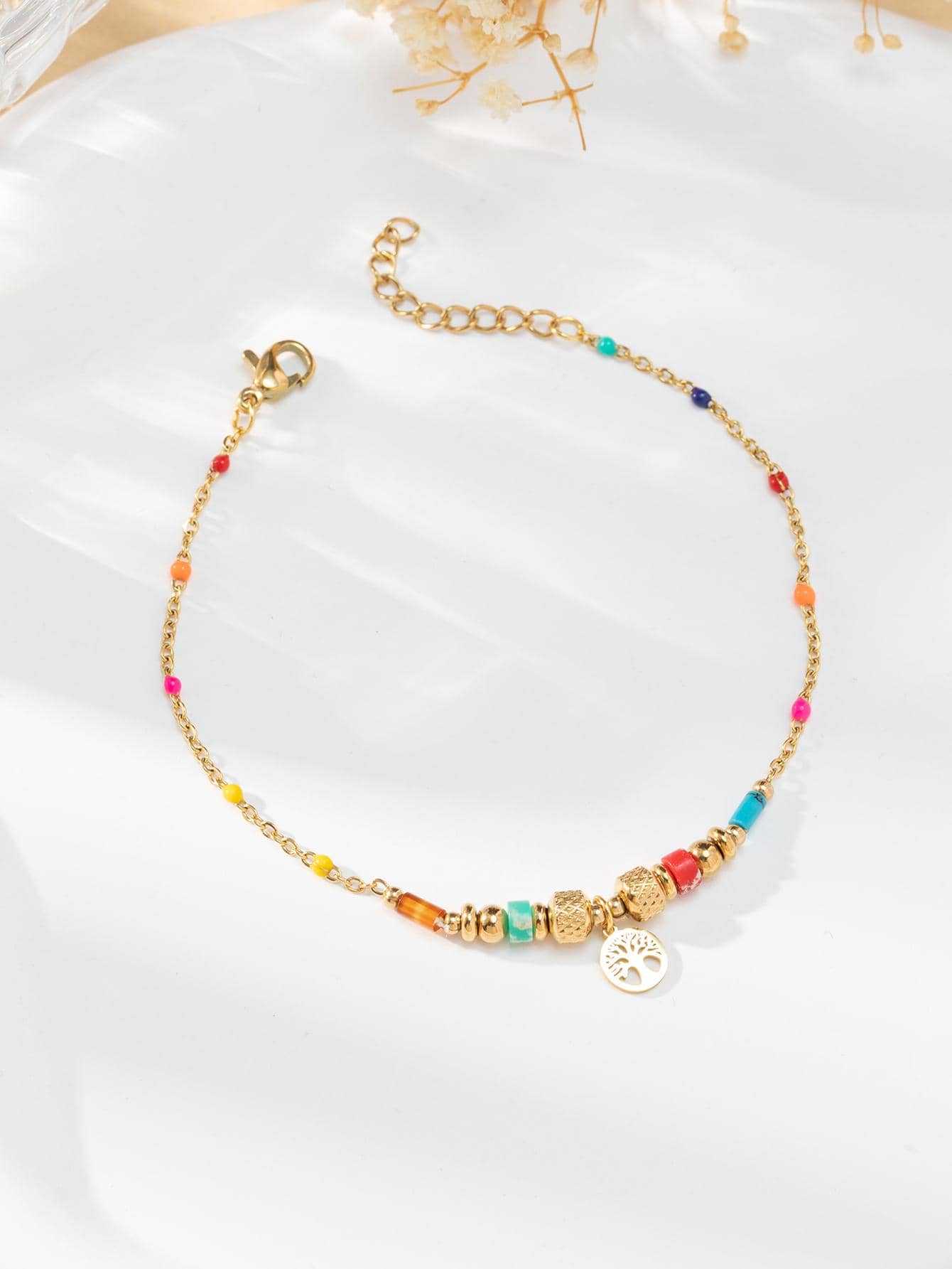 1pc Random Color Fashion Stainless Steel Tree Of Life Decor Chain Bracelet For Women For Daily Decoration - Multicolor - View 1