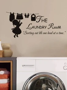 洗衣房牆貼/貼花,可愛的洗衣房標誌裝飾 - 黑色 - 查看 1