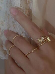 4入组/套時尚不銹鋼蝴蝶裝飾戒指適合女士日常裝飾