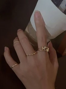 4入组/套時尚不銹鋼蝴蝶裝飾戒指適合女士日常裝飾