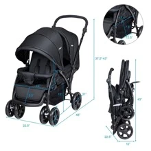 Foldable Twin Baby Double Stroller Lightweight Travel Stroller Infant Pushchair - Black - View 6