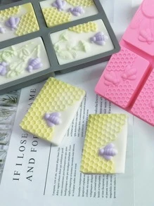 1pc Silicone Soap Mold, Creative Pink Honeycomb & Bee Design DIY Soap Mold For DIY - Grey - View 4