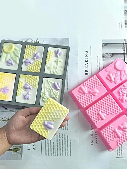 1pc Silicone Soap Mold, Creative Pink Honeycomb & Bee Design DIY Soap Mold For DIY