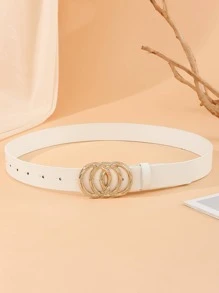 1 件女士三环扣休闲时尚腰带，适合派对、聚会和休闲活动，夏季新品，夏季、秋季、万圣节 - 白色 - 查看 2