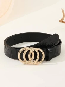 1 chiếc thắt lưng thời trang thường ngày có khóa tròn 3 vòng dành cho nữ, thích hợp cho các bữa tiệc, tụ họp, giải trí và thư giãn - màu đen - Xem 1