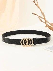 1 chiếc thắt lưng thời trang thường ngày có khóa tròn 3 vòng dành cho nữ, thích hợp cho các bữa tiệc, tụ họp, giải trí và thư giãn - màu đen - Xem 2