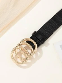 1 chiếc thắt lưng thời trang thường ngày có khóa tròn 3 vòng dành cho nữ, thích hợp cho các bữa tiệc, tụ họp, giải trí và thư giãn - màu đen - Xem 3
