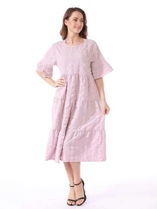 Flounce Sleeve Layered Hem Smock Dress - Baby Pink - View 2
